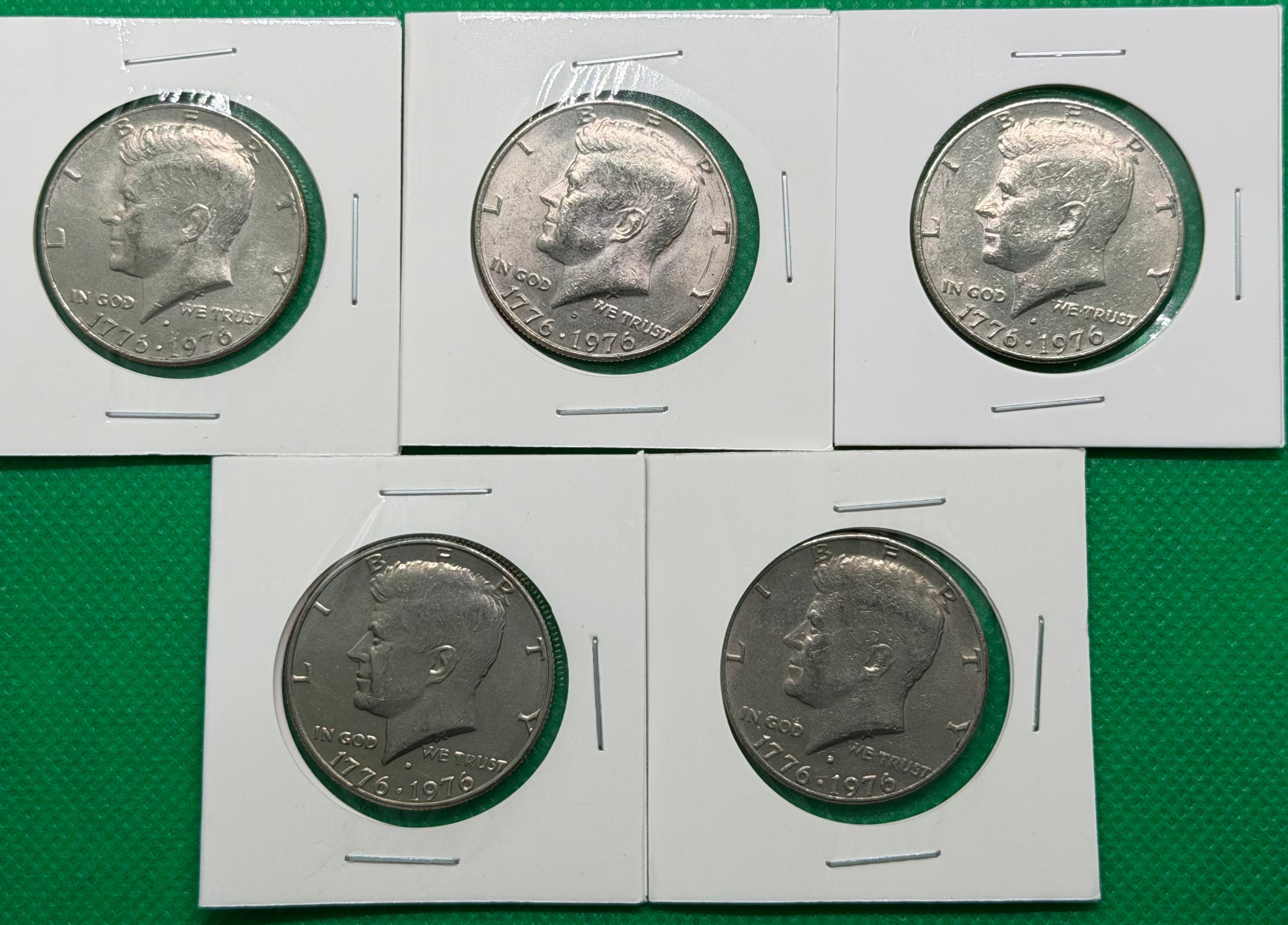Lot of 5 1776-1976-D Kennedy Half Dollars — Bicentennial — Circulated