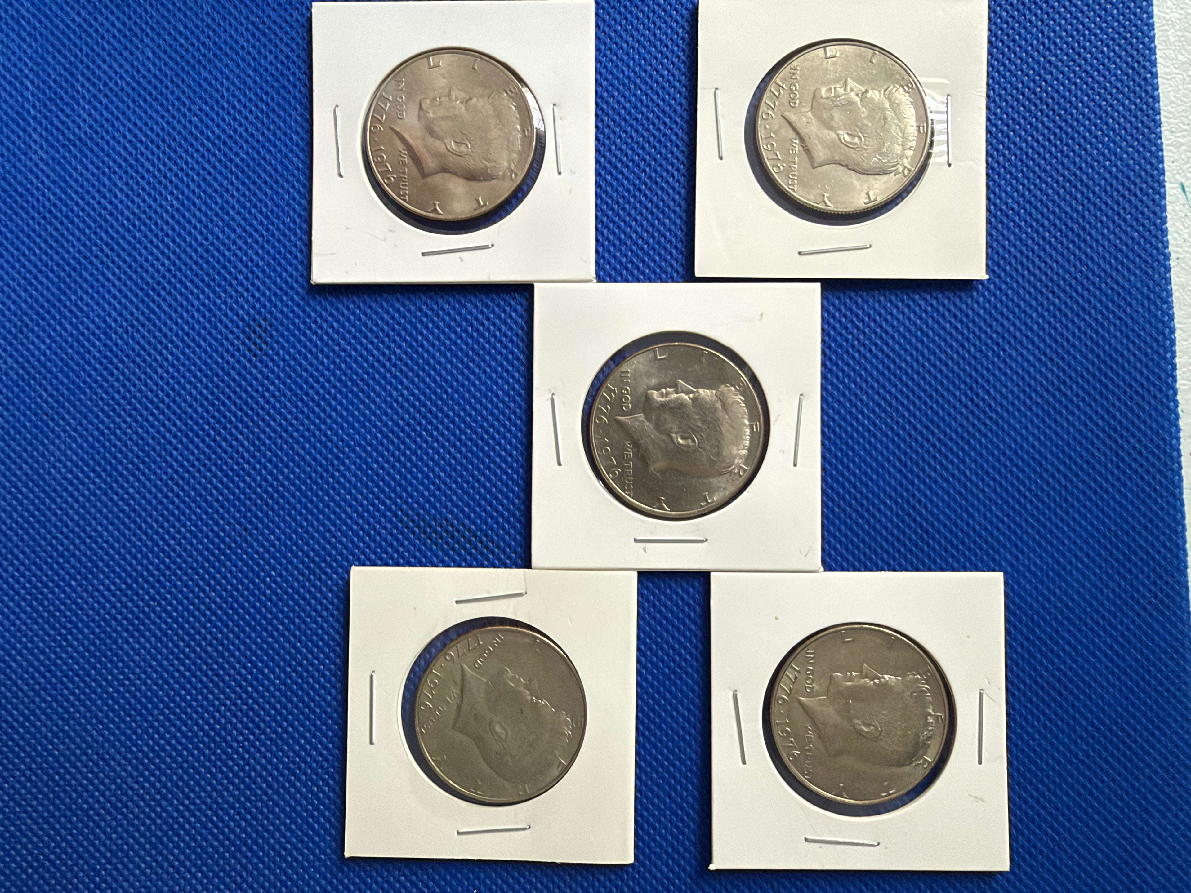 Lot of 5 1776-1976 Kennedy Half Dollars - No Mint Mark - Bicentennial - Circulated